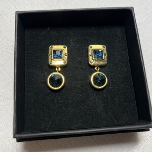 Vintage MCM Gold and Blue Drop Stud Earrings. Unique